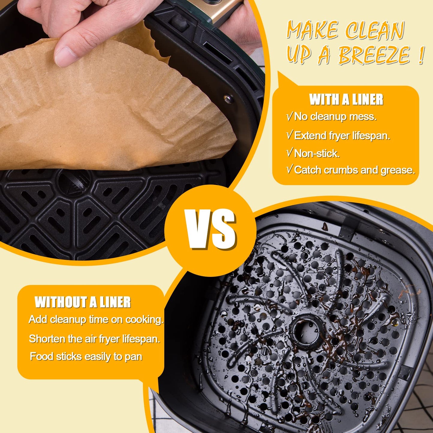 GOAUS Air Fryer 100 Pcs Round Paper Liners Disposable Large for 5 to 8 Qt Basket, 7.9 inch Unbleached Non-stick Oil-proof Parchment Paper