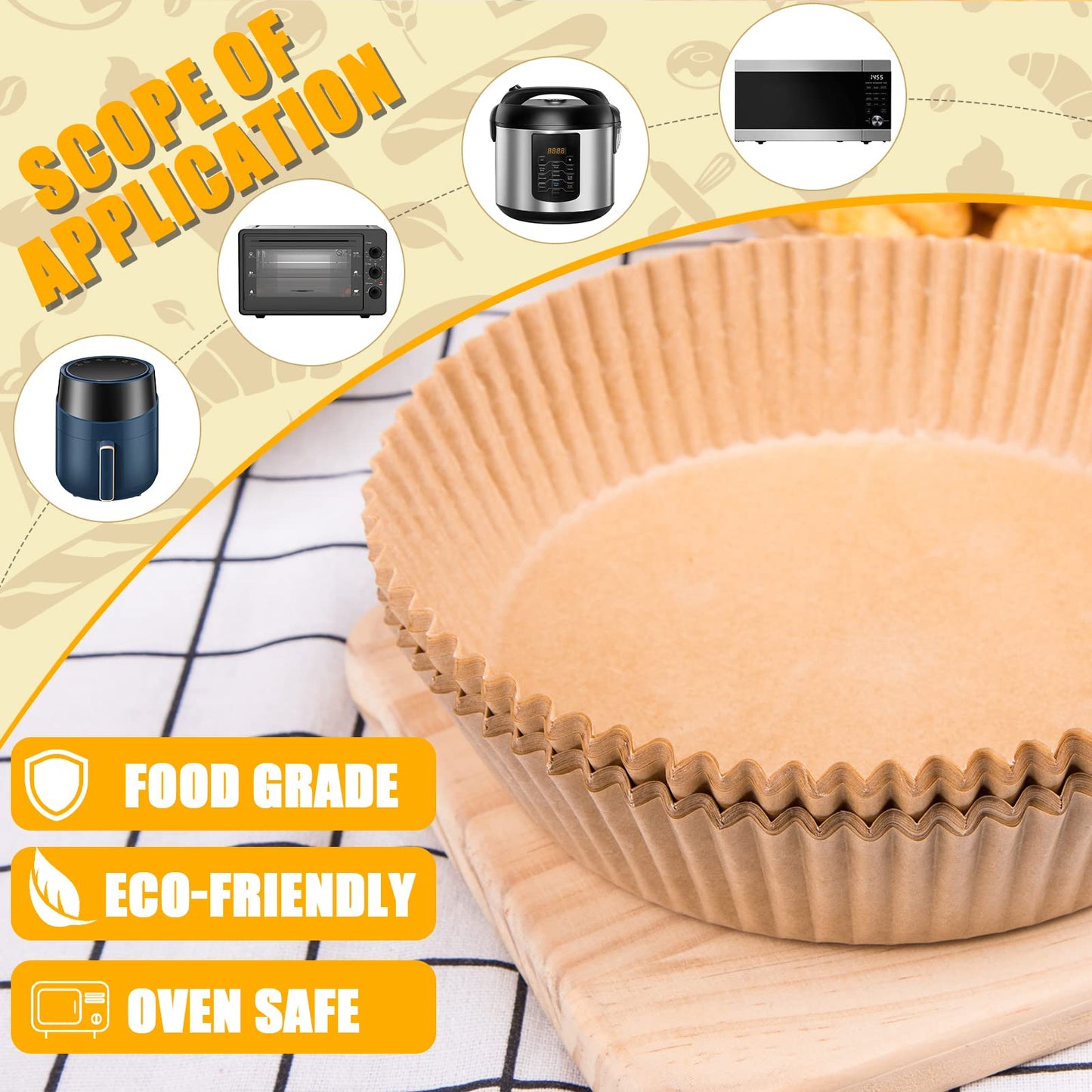 GOAUS Air Fryer 100 Pcs Round Paper Liners Disposable Large for 5 to 8 Qt Basket, 7.9 inch Unbleached Non-stick Oil-proof Parchment Paper