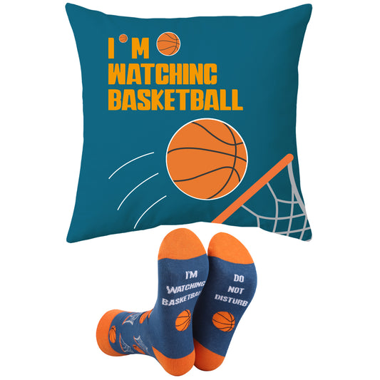 Basketball Gifts Pillow Cover Case 18x18 inch and Funny Socks Combo, Sports Room Decor Party Decorations Supplies, Basketball Lover Gift Idea Christmas Stocking Stuffers for Teen Boys Men Him…